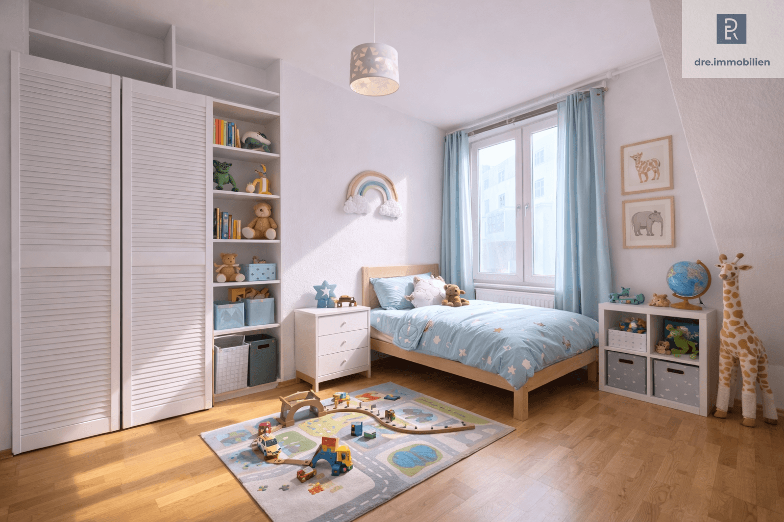 Kinderzimmer (Virtuelles Staging – Einrichtung wurde mithilfe von KI ergänzt)