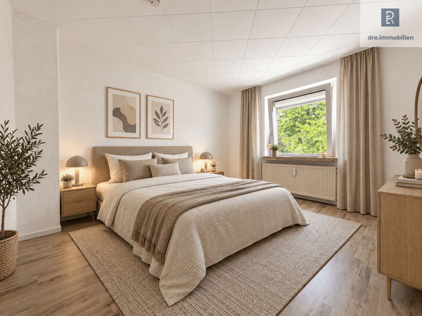 DRE - Gemütliches Schlafzimmer mit großem Fenster (KI gestaged)